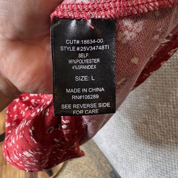 Trixxi Womens Dress Large Red Floral Ruched V Neck 3/4 Sleeve Summer Dressy - Picture 11 of 12